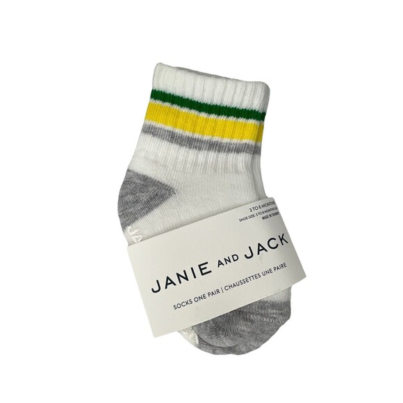 NWT Janie And Jack Striped Crew Socks Newborn 3-6 Months White Cotton Blend - Picture 1 of 2